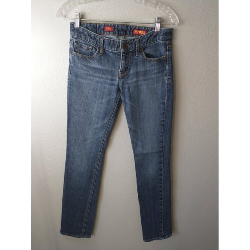 Express Skinny Jeans Women’s Size 0 Blue Medium Wash Mid Rise Stretch